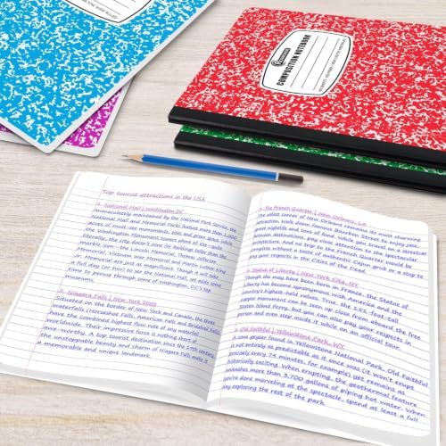 Rosmonde 100 Pack Bulk Composition Notebooks, Wide Ruled, Assorted Colors