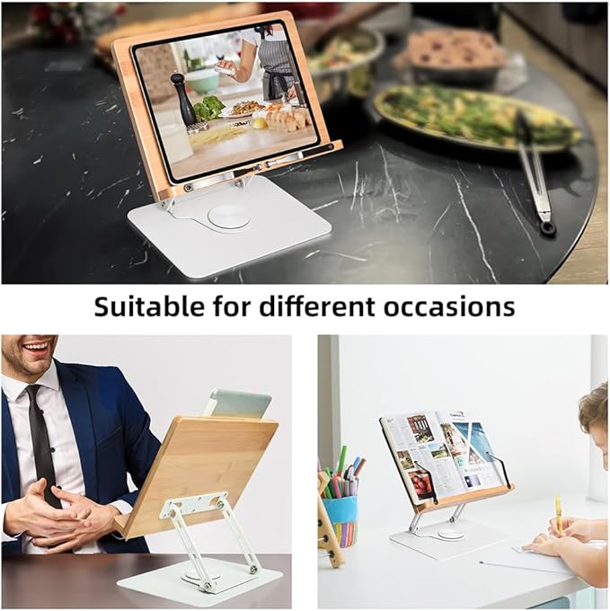 Wishacc 360 Degree Adjustable Book Stand, Reading Holder with Rotating Base (11.0 x 8.1 inches)