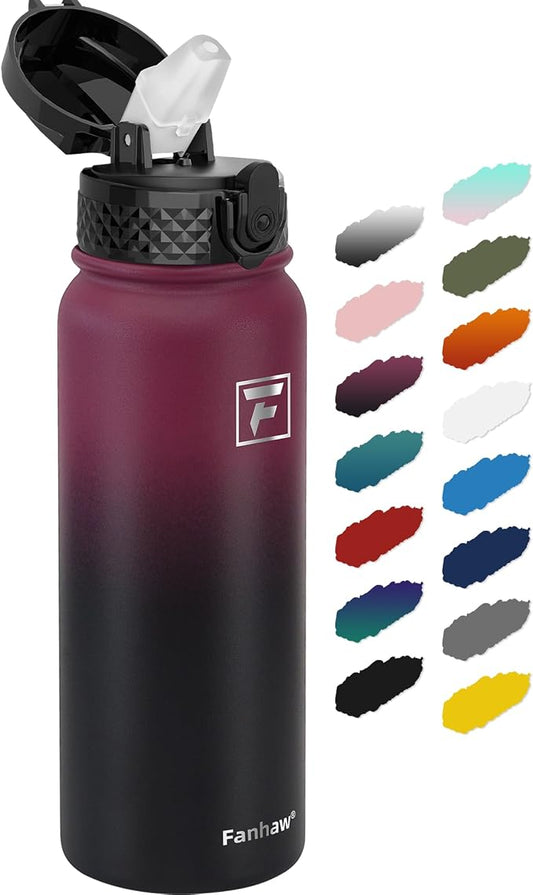 Fanhaw 20 Oz Kids Insulated Stainless Steel Water Bottle with Straw Lid, Leakproof & Anti-Dust Everyday Use Bottle for School, Women & Men, Back to School Essentials (Red Black)