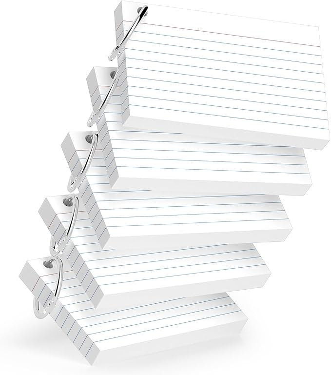 250-Pack White Index Cards 3x5 Inch w/Key Ring – 180gsm Heavyweight Flashcards – Flash Cards Study & Note Cards (50 Sheets Each)– Perfect for Study, Notes & Memory, Students School Supplies