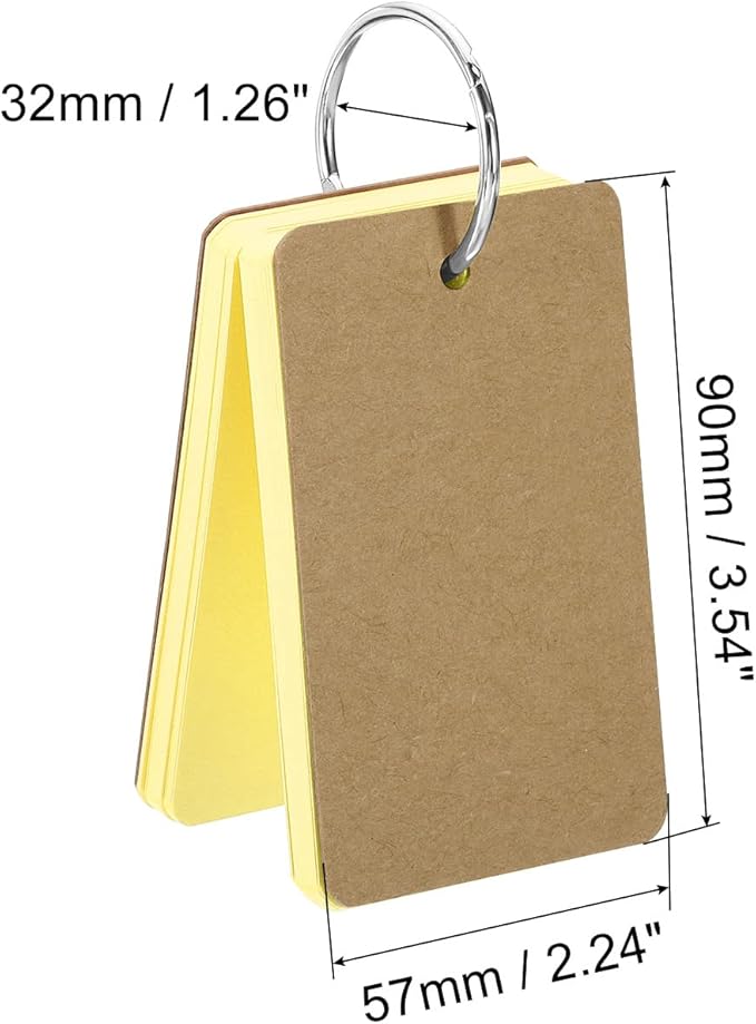 PATIKIL Blank Index Cards with Ring, 500Pcs Colored Blank Flash Card 3.5" x 2" Note Card Study Card for Memory Learning Studying Office Supplies, Yellow