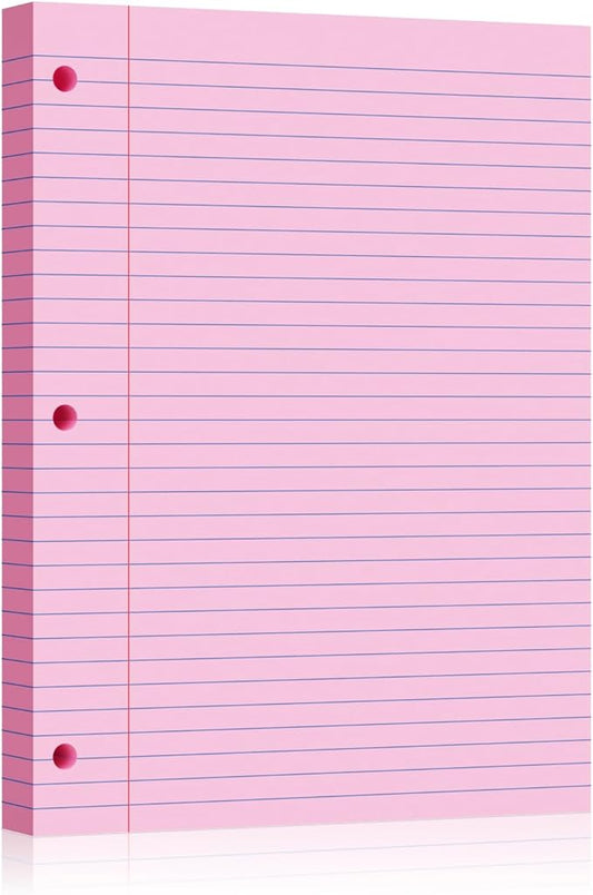 Pink Loose Leaf Paper 100 Sheets 8" x 10.5" Filler Paper, College Ruled 3-Hole Punched, Notebook Paper for 3-Ring Binders Notepad Writing Note Pads To-Do Lists for Office & School Supplies