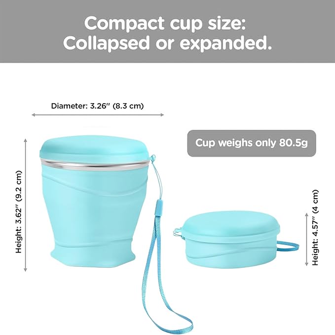 Foldable Cup with Lid,8.8oz/260ml Food Grade Drinking Cups Water Bottle - Hot Coffee Mug,for Camping Backpacking Outdoors Travel Women Men Kids Family