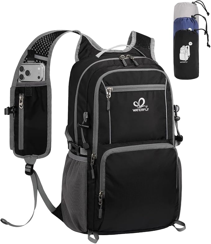 WATERFLY Packable Hiking Backpack, 20L Small Lightweight Foldable Daypack | Phone Pocket, Only 3 Steps Foldable, Breathable Shoulder Strap, Comfortable Folding Bag Pack for Women Men Travel Outdoor