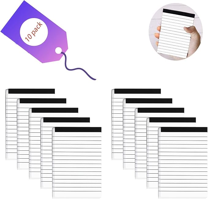 10 Pack Pocket Mini Notepads Refills,Memo Pad,3×5Inch Lined Writing Pads with 30 Sheets in Each Pad,Note Pads Refills,Inspiration Catcher(White-10pack)