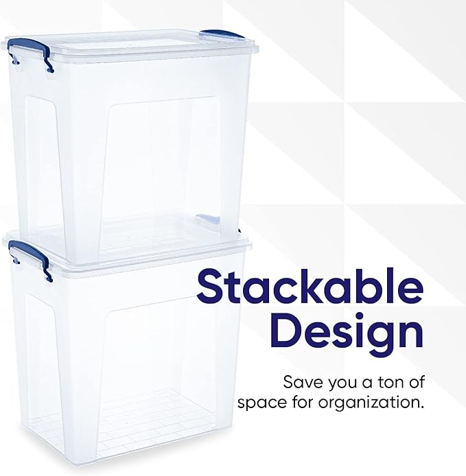Superio Storage Bins with Lids- Clear Boxes for Organizing, Stackable Plastic Containers- BPA Free, Non-Toxic, Odor Free, Organizer for Home, Office, Dorm, 14.25 Qt, 3 Pack