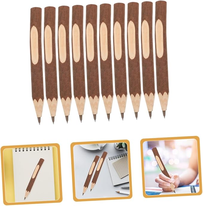 WOONEKY Wood Ballpoint Pens 10pcs 17cm Tree Bark Texture Biodegradable Writing Supplies for Office and School