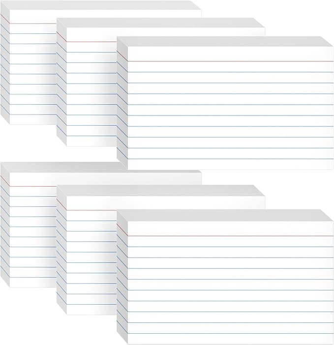 300 Count White Ruled Index Cards, 3x5 Inch Lined Study Flash Cards - 6 Pads, 50 Cards per Pad, Narrow Ruled Note Cards for School, College, Learning, Flashcards with Lines for Notes