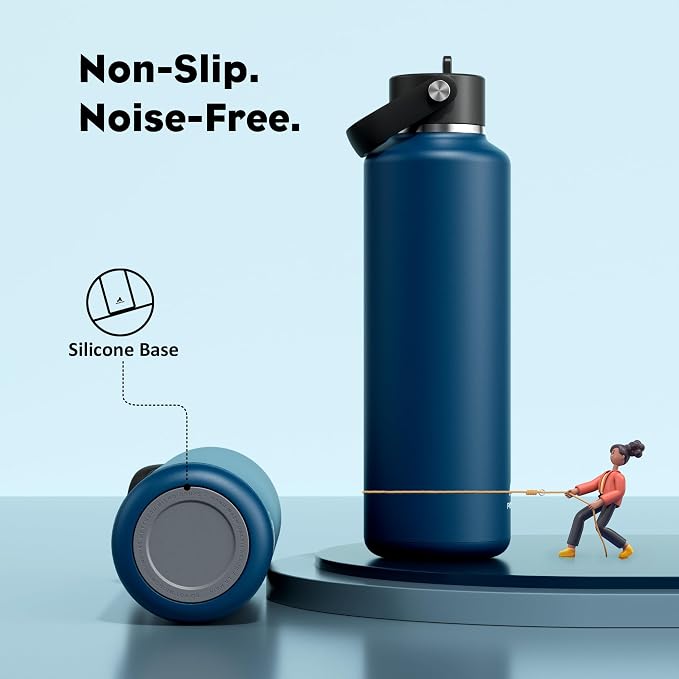 POWCAN 24 oz Water Bottle Insulated: BPA-Free, Leakproof Lid with Straw, Lightweight, Flex Cap, Stainless Steel Water Bottle for Office, Men, Gym, Commute, Worker, Walking, Cycling (Indigo Blue)