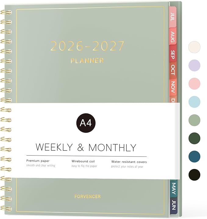 Forvencer Academic Planner 2026-2027, Weekly & Monthly Calendar Planner, July 2026-June 2027, 8.5" X 11", Daily Agenda Book, Flexible Cover Notebook, College School Teacher Student Organizer A4, Green