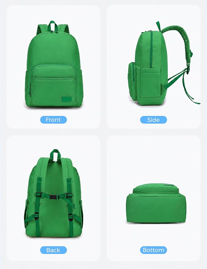 VASCHY School Backpacks, Lightweight Bookbag Schoolbag for Boys Girls Casual Basic Simple Daypack for Men Women Bright Green