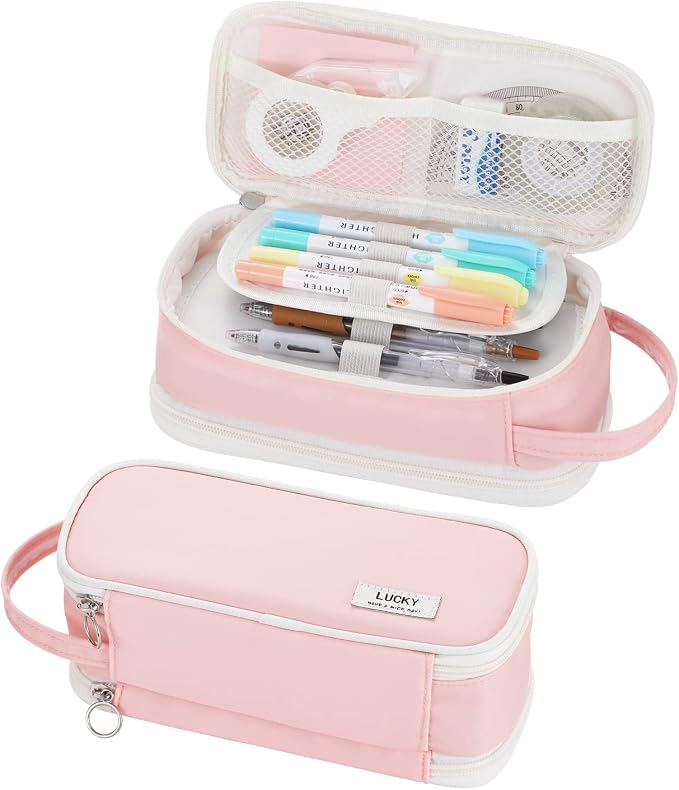 Dugio Large Pencil Case Organizer Big Pencil Bag for Girls Teens Pink | Kids Zipper Pencil Pouch Aesthetic Stationery Pen Pencil Box Back to School, Large Capacity Design, Thick Multi-layer Fabric