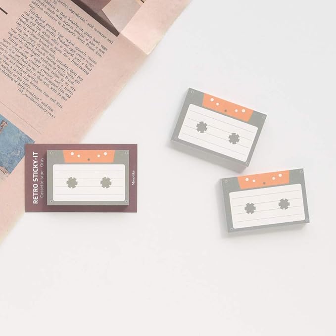 Monolike Retro Cassette Tape + Film Sticky-It 6p Set - Self-Adhesive Memo Pad 50 Sheets, Daily Sticky, Diary, Memo