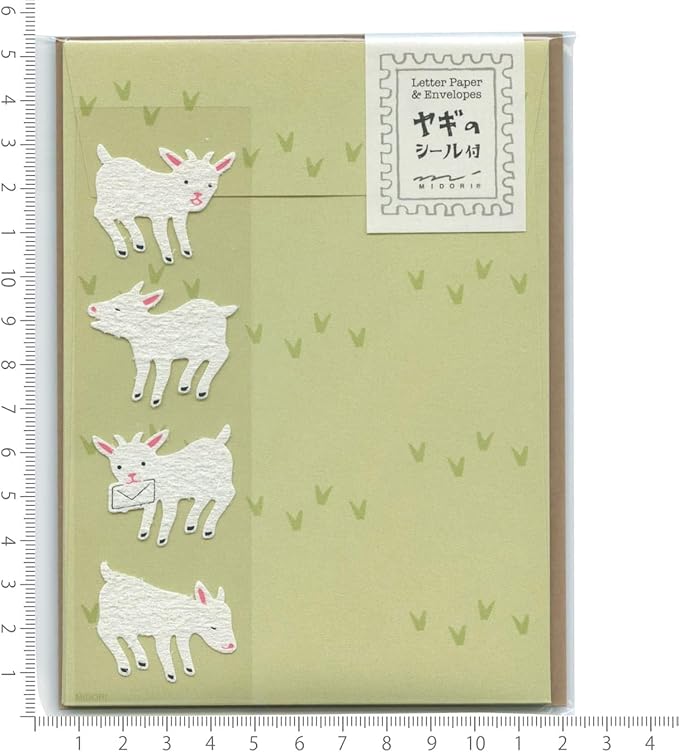 Midori 86638006 Letter Set with Stickers, 12 Stationery Notes, 4 Envelopes, Rabbit Pattern B