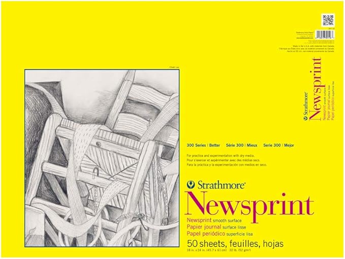 Strathmore 300 Series Tape Bound Newsprint Pad, 32 lb. Smooth Paper, 18 X 24 inches, 50 Sheets (307-18)
