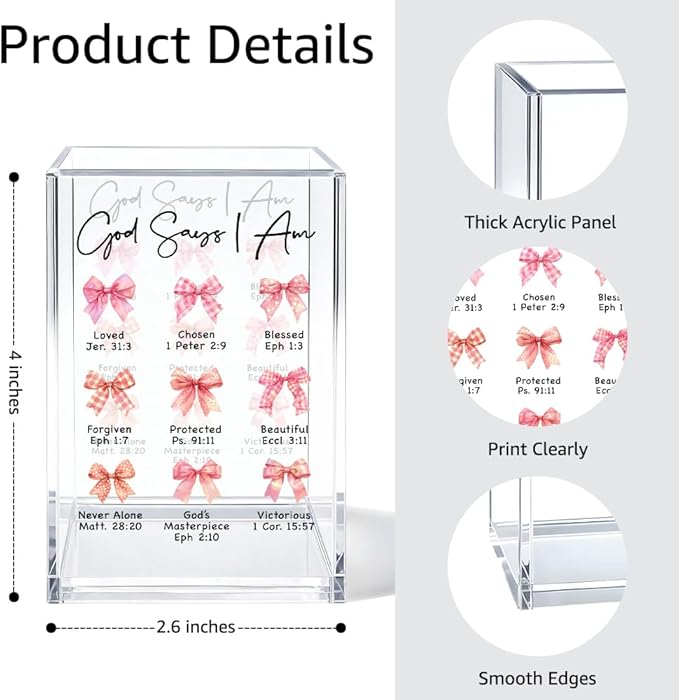 God Says Acrylic Cosmetic Organizer Pen Holder, Christian Acrylic Desk Holder Cup for Pen Pencil, Religious Gifts for Women Coworker Female Leader, Inspirational Office Gifts for Religious Lover