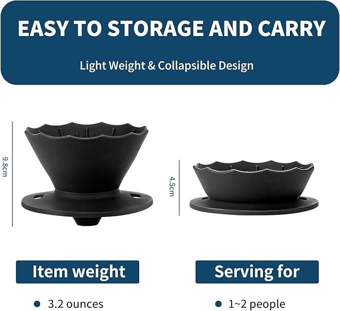 MERMOO YILAN Collapsible Coffee Dripper, Silicone Pour Over Coffee Filter Holder - Portable Reusable Foldable Coffee Maker Cone for 1~2 Cups, Travel, Camping, Gift (Green)