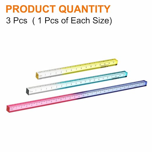HARFINGTON 3pcs Acrylic Clear Straight Rulers 15/20/30cm Metric Transparent Gradient Three-Dimensional Plastic Ruler Square Cube Measuring Tool for Office, Yellow/Sky Blue/Blue-Pink