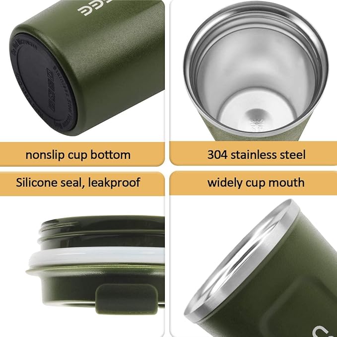 CS COSDDI 12 oz Stainless Steel Vacuum Insulated Tumbler - Coffee Travel Mug Spill Proof with Lid - coffee Cup for Keep Hot/Ice Coffee,Tea and Beer (Green)
