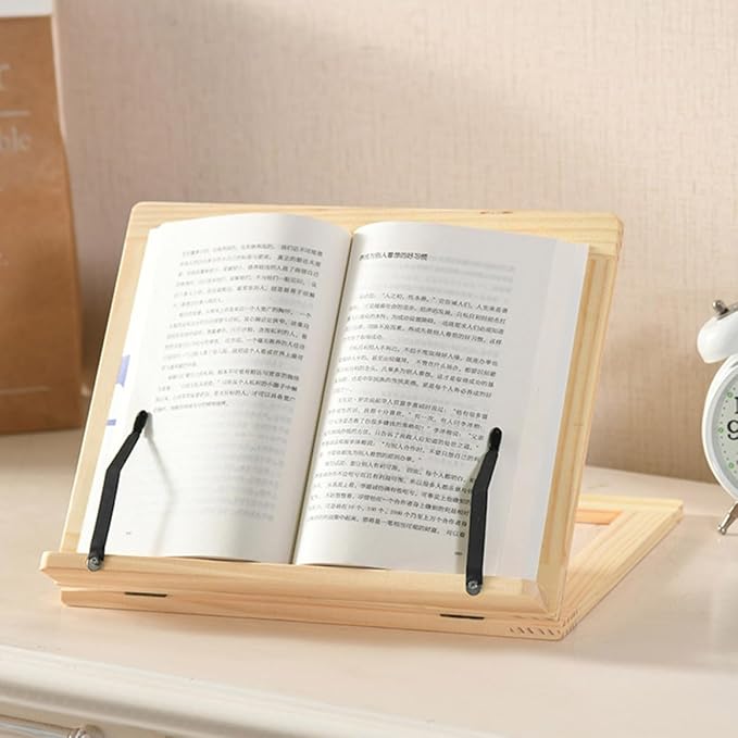 Wooden Reading Holder Book Stand with Iron Clamp Desktop Book Rest Rack Hands-Free Reading Platform for Students and Adults