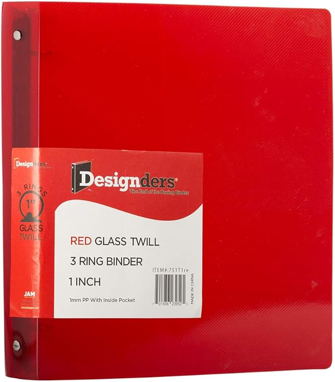 JAM PAPER Plastic 1 inch Binder - Red 3 Ring Binder - Sold Individually