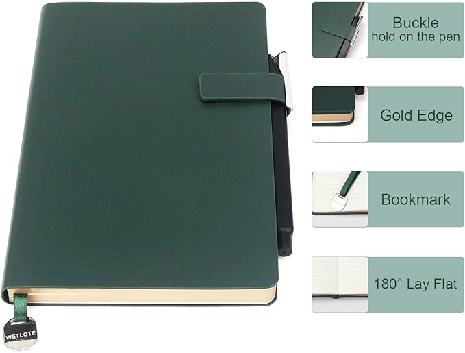 Softsided Notebook - 5.7"x 8.4" - upgraded texture, classic line design, paper for smooth writing, elegant hangtag detail, with box, perfect for both gift and personal use(Dark Green）