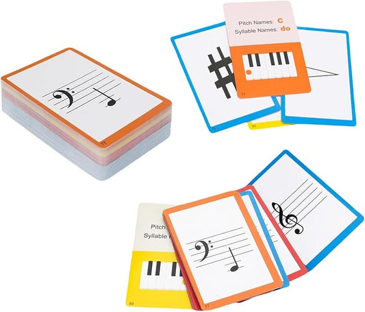 Piano Staff Notes Flashcards and Piano Theory Chart，Color Coded Flash Cards for 104 Staff Notes - 104 Double-Side Note Cards - Fun Educational Flashcards for Piano, Music Learners