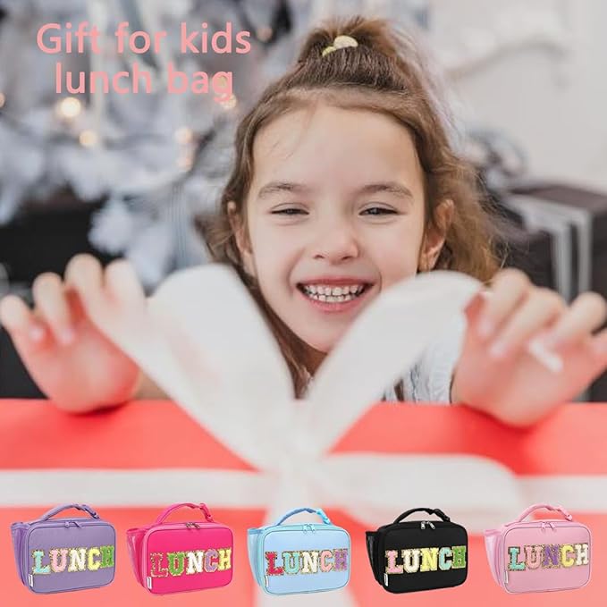 GYEUKHAM Insulated Lunch Box for School, Thermal Reusable Durable Freezable Lunch Bags for Kids Boys Girls Men Women - Small Soft Cooler Portable Lunch Tote Kit for Work Picnic Travel,Purple Alphabet