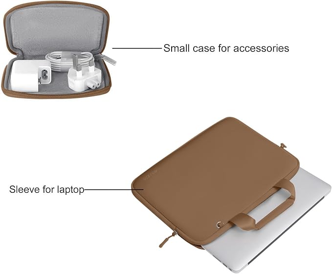 MOSISO Laptop Case 13.3 inch, 13-13.3 inch Laptop Sleeve Bag Compatible with MacBook Air/Pro 13 / Pro 14, HP Dell ASUS, Neoprene Carrying Computer Bag with Handle&Detachable Small Case, Mocha