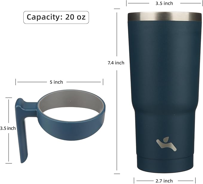 Konokyo 20 oz Tumbler with Handle and 2 Straw 2 Lid, Insulated Water Bottle Stainless Steel Vacuum Cup Reusable Travel Mug, Navy Blue