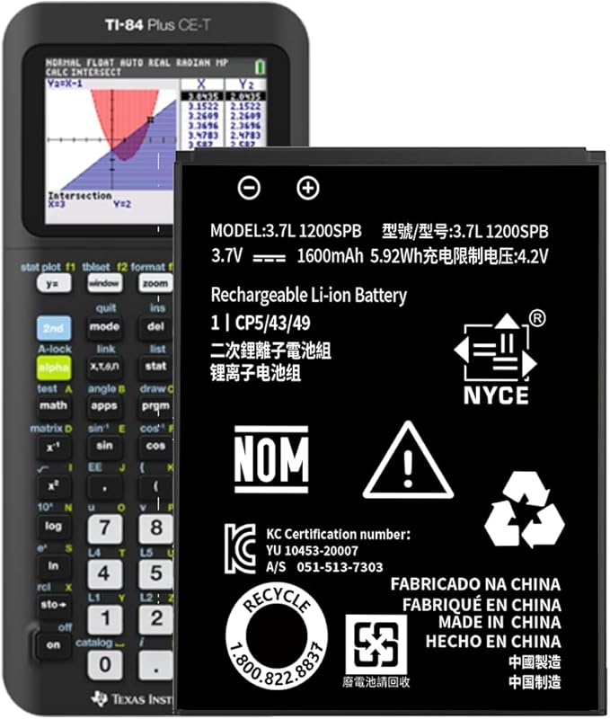TI-84 Plus CE Battery,[2026 New Upgraded] 1600mAh Fits Texas Instruments TI-84 Plus CE,TI Nspire CX/CX II、TI Nspire CX CAS/CX II CAS,P/N:P11P35-11-N01/For 3.7L1200SPB High Capacity Battery