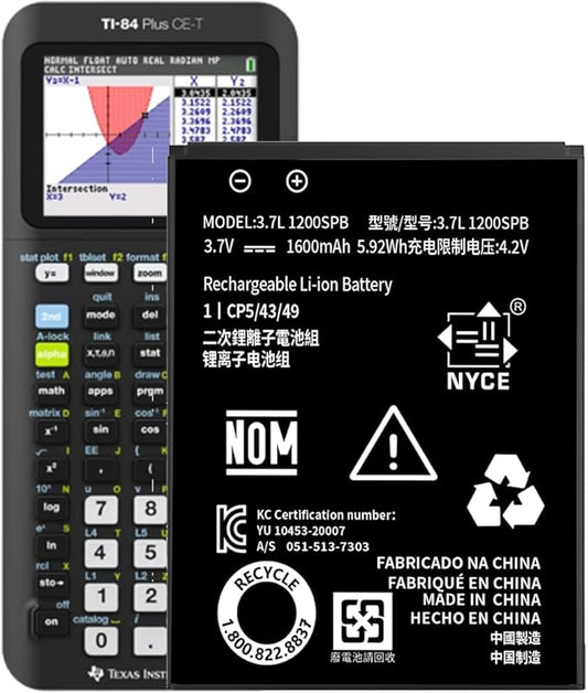 TI-84 Plus CE Battery,[2026 New Upgraded] 1600mAh Fits Texas Instruments TI-84 Plus CE,TI Nspire CX/CX II、TI Nspire CX CAS/CX II CAS,P/N:P11P35-11-N01/For 3.7L1200SPB High Capacity Battery