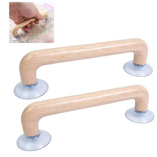 Quilting Ruler Grips, Wooden Handle with Strong Suction Cup Sewing Tools Handle for Quilting Patchwork Ruler Holder, Sewing, Cutting & Crafting Tools for Quilters
