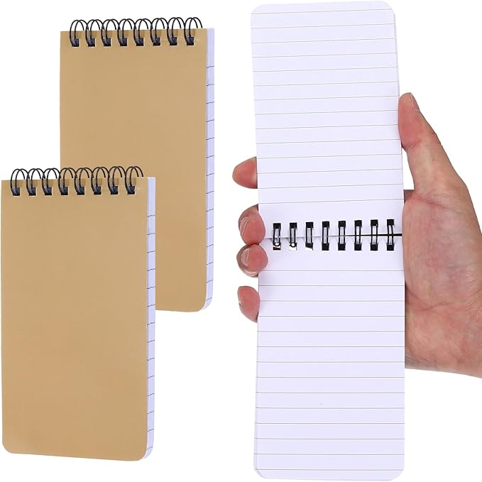 PATIKIL 3x5" Pocket Sketchbook, 2 Pcs Top Spiral Notebook Mini Lined Notebook Memo Pads 80GSM 60 Sheets/120 Pages Hard Cover Portable for Office Outdoor Travel Journal Draw, Light Brown