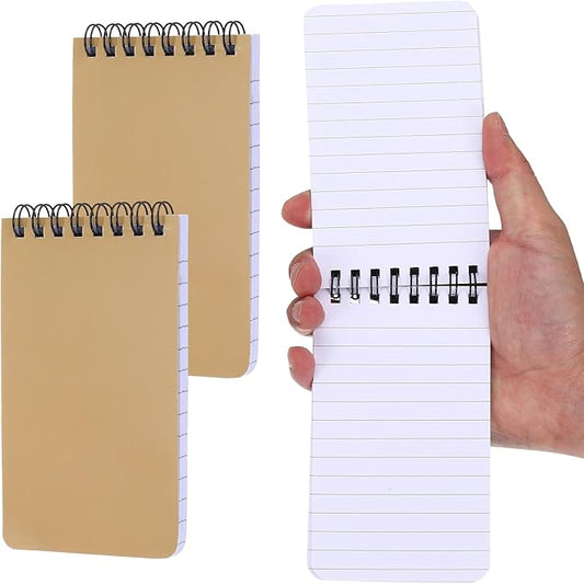 PATIKIL 3x5" Pocket Sketchbook, 2 Pcs Top Spiral Notebook Mini Lined Notebook Memo Pads 80GSM 60 Sheets/120 Pages Hard Cover Portable for Office Outdoor Travel Journal Draw, Light Brown