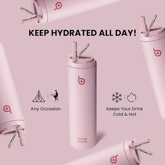 BOTTLE BOTTLE Insulated Water Bottle 24oz with Straw Lid and Handle Sports | for Travel Gym school,Stainless Steel Water Bottles,Double-Wall,Vacuum Metal,Leak Proof,BPA-Free