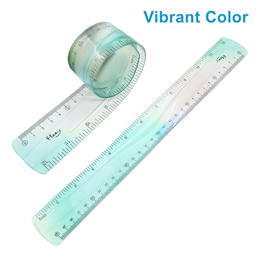 Hitefu 2 Pcs Plastic Flexible Ruler, 12 Inch Colorful Bendable Ruler Shatterproof Straight Edge, for School Classroom, Office, Students & Adults (30 cm)