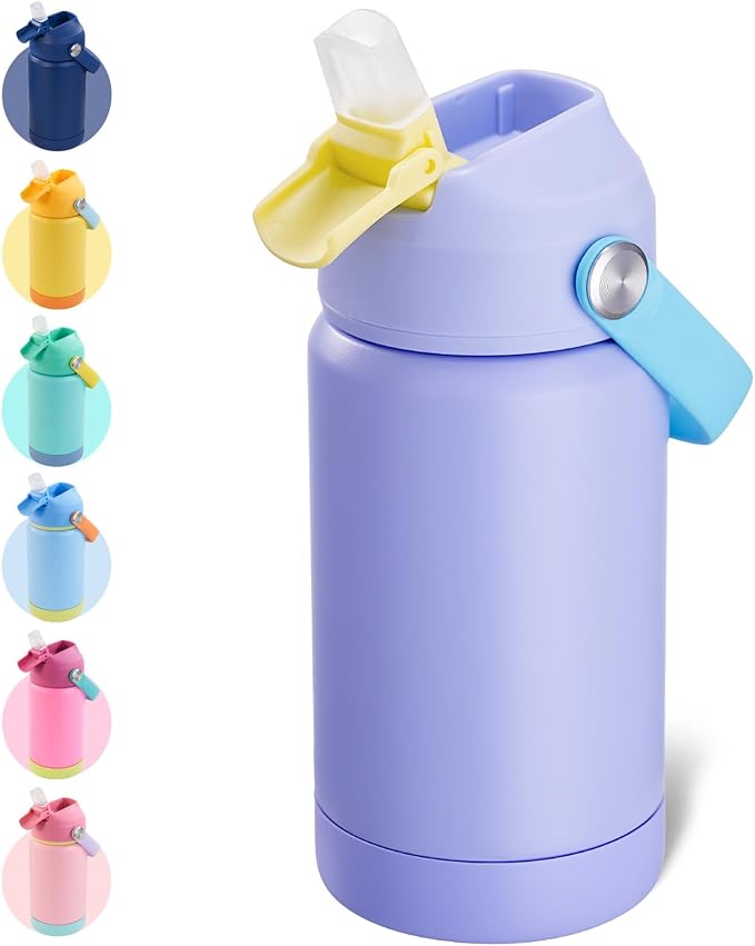 Kerilyn 12oz Water Bottle, Stainless Steel Insulated Water Bottle with Straws Leak-Proof, Water Cup Double Wall Vacuum, BPA Free, Blue Mix