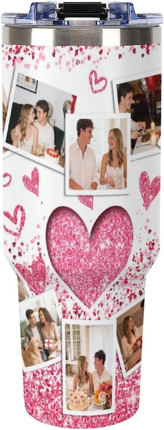 Personalized Tumbler Custom Vacuum Insulated Travel Mug Customizable Coffee Cup with Your Photos and Text Christmas Birthday Gift (Heart Shaped Photo)