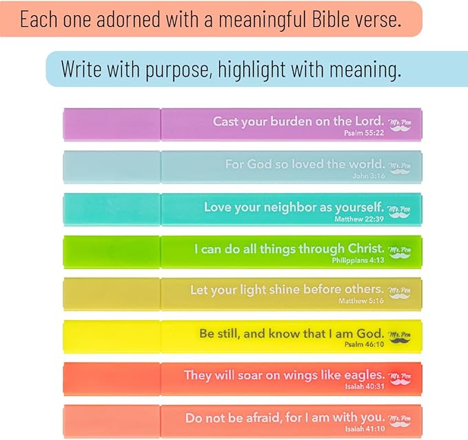 Mr. Pen- Bible Highlighters with Color-Coding System, 8 Pack, Soft Chisel Tip, Aesthetic Highlighters Assorted Colors, Fast Drying Bible Markers No Bleed Through for Journaling and Underlining