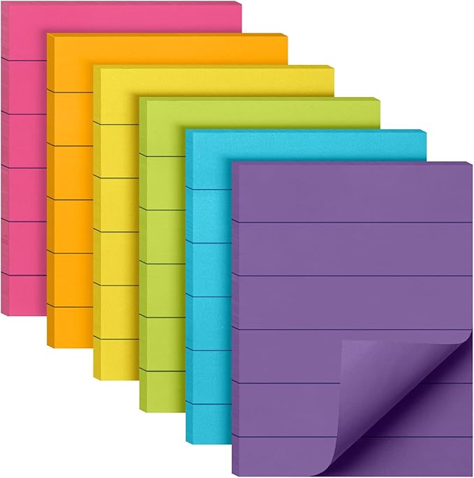 Mr. Pen- Small Lined Sticky Notes, 1.5" x 2", 6 Pads, 60 Sheets/Pad, Vibrant Color, Small Sticky Notes with Lines, Ruled Post Stickies, Memo Pads, Self-Stick Note Pad for Office, School, Home, Study