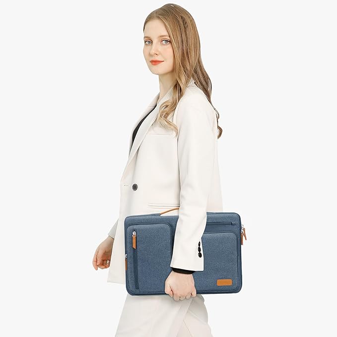 MOSISO 360 Protective Laptop Case 14 inch, 14 inch Laptop Sleeve Compatible with HP Lenovo Dell ASUS Acer, HP, Dell Latitude, Lenovo, Side Open Carrying Case with 4 Zipper Pockets&Handle, Haze Blue