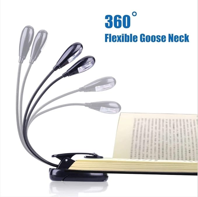 10 Pack Music Stand Lights - Musician Piano Light Clip On, USB & AAA Battery Powered, Eye Care & Portable, LED Book Reading Lamp, 4 Brightness, Ideal for Orchestra, Sheet Music, Guitar (Dual Arm)
