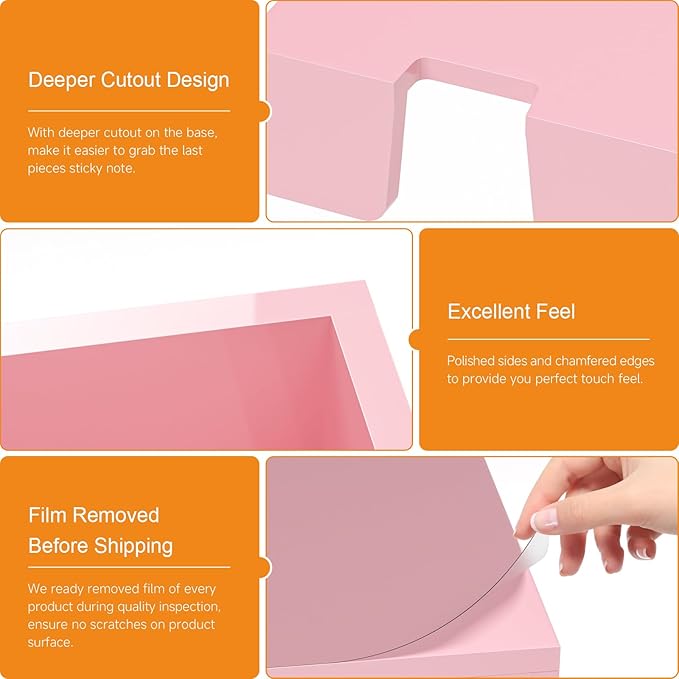 Beego Sticky Note Holder Organizer - 3x3 in Lightpink Acrylic Notepad Holder Acrylic Sticky Note Dispenser Cute Memo Holder (NO PADS) for Dorm Room Office Desk Organization