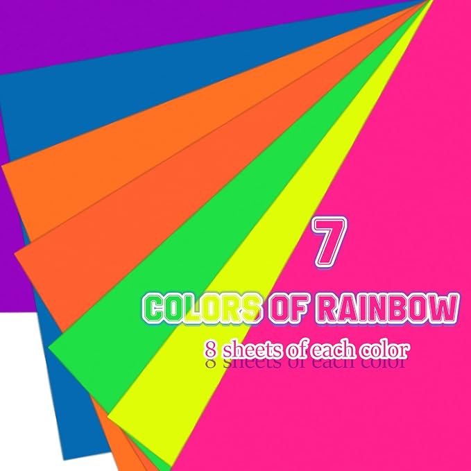 Construction Paper 8.5x11 in,70 Sheets,Set of 7 Colors Neon Fluorescent 178GSM/65LB Heavyweight Construction Paper,Crafts,Arts,School Classroom Art Supplies Assorted Colors Bulk Pape