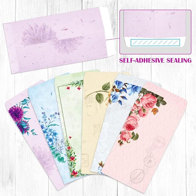 Paper Master Stationary Paper and Envelopes Set - Japanese Stationery Set with Lines Vintage Floral Letter Paper - 48 Sheets + 24 Envelopes, 7 x 10 Inch of Each Stationary Paper