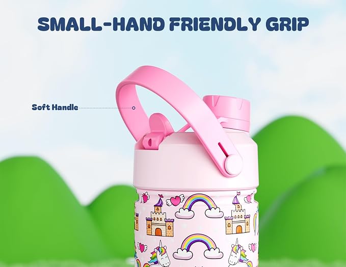 12 oz Kids Insulated Mermaid Water Bottle for School: 2-in-1 Straw Spout Lid, Leakproof, BPA-Free, Keep Cold 24H, Reusable Stainless Steel Cup, Birthday Gift for Girls Daughters (Rainbow Kingdom)