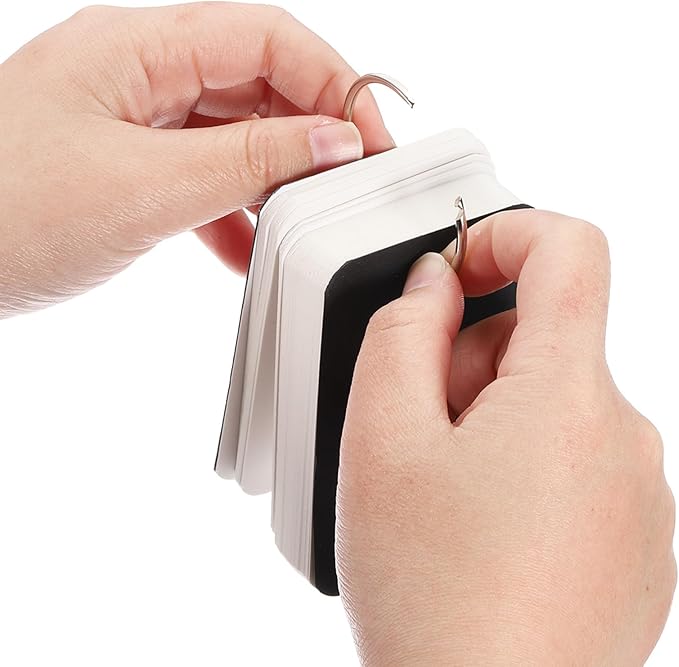PATIKIL Blank Index Cards with Ring, 1000Pcs Blank Flash Card 3.5x2" Study Note Cardstock for Memory Learning Studying Office Supplies, Light Black White