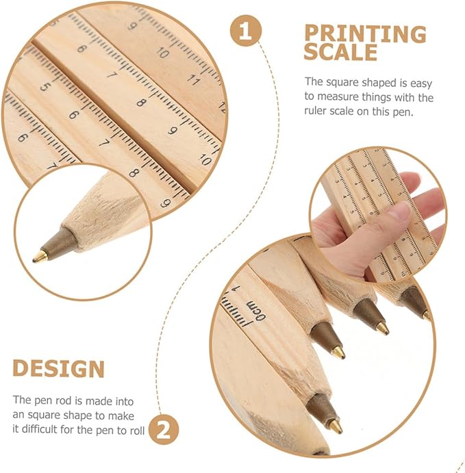PRETYZOOM 20pcs Black Ballpoint Pens Wooden Carpenter Signature Pens with Printed Ruler Scale Natural Biodegradable Material for Construction and Engineering Use