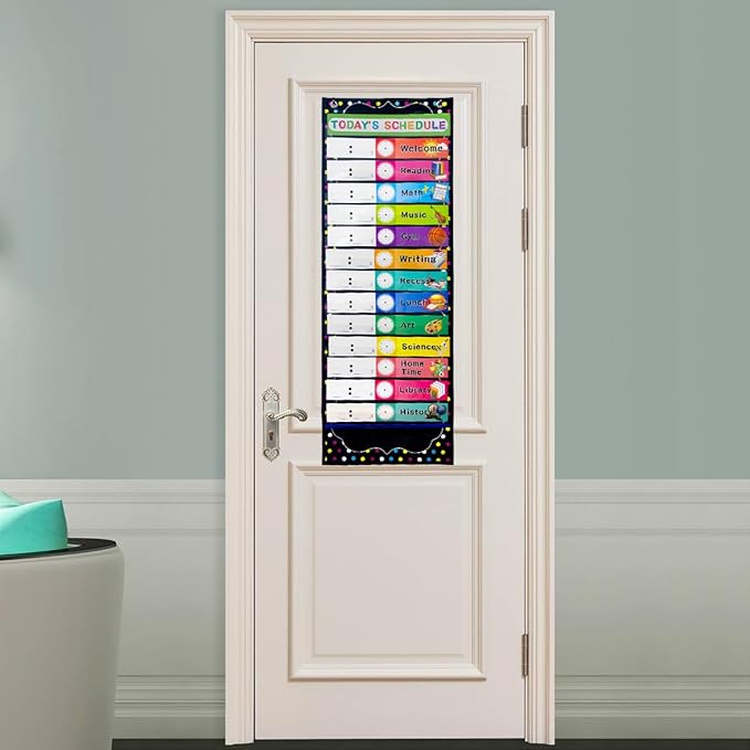 Fancy Land Daily Schedule Pocket Chart Educational Pocket Chart for Classroom Office Home Teachers Preschool Activity Supplies 15 Pockets 27 Double-Sided Reusable Dry-Eraser Card 13 x 37 Inches